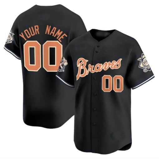 Custom Atlanta Braves Peaches n¡¯ Cream Vapor Premier Limited Jersey ¨C Black JEROMEN