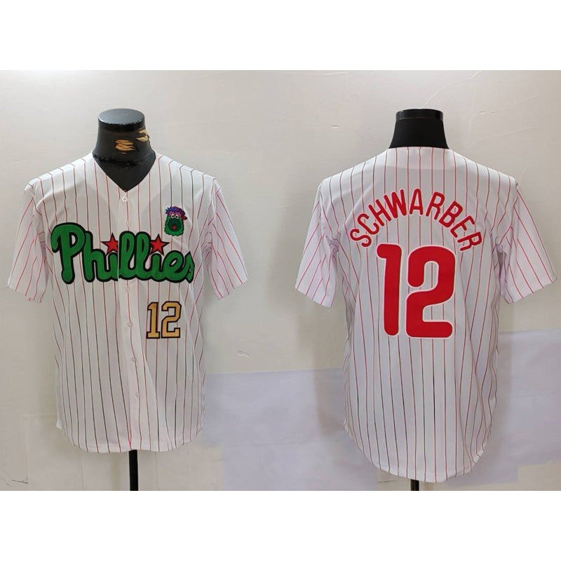 Philadelphia Phillies #12 Kyle Schwarber White Green JEROMEN Cool Base Stitched Jerseys