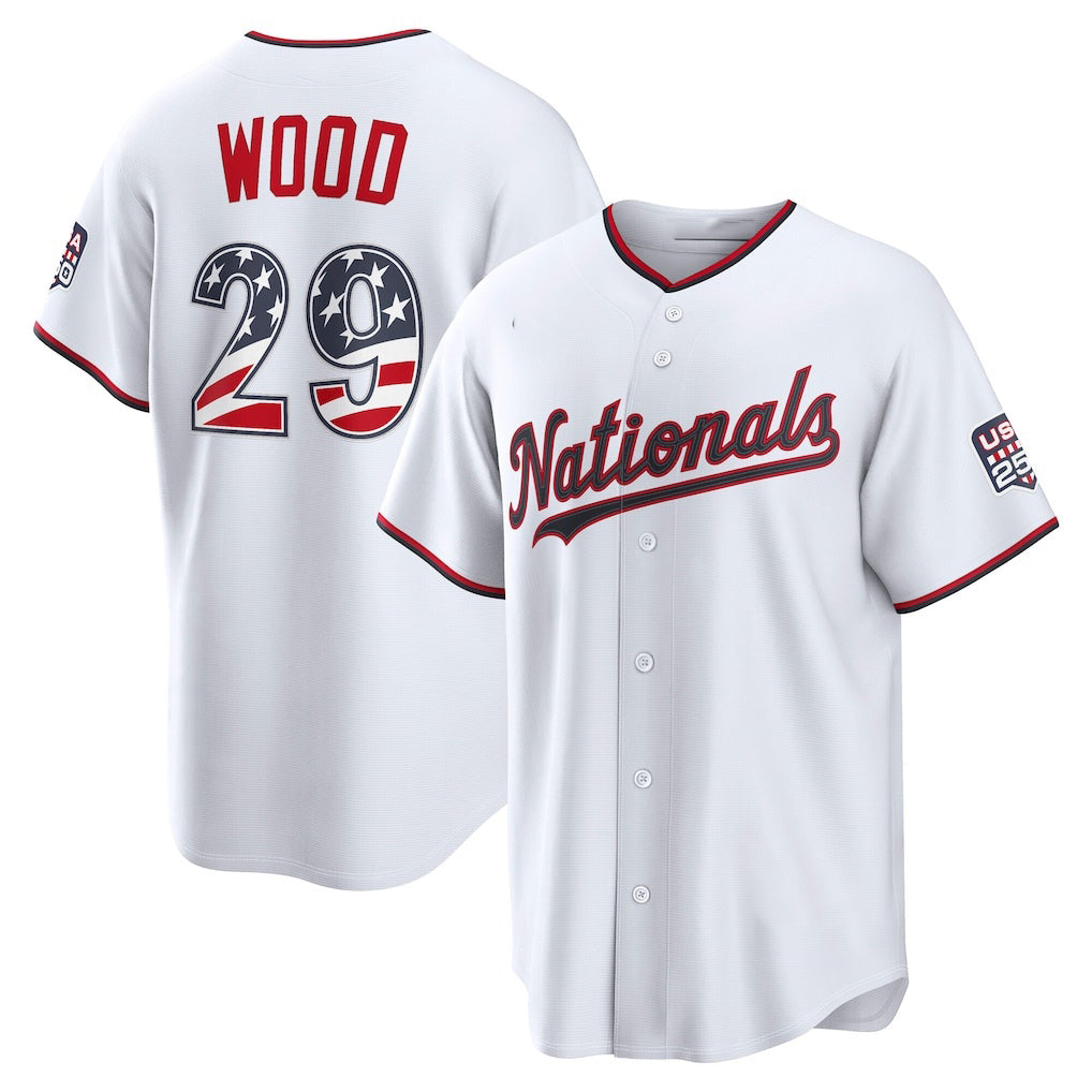 Washington Nationals #29 James Wood USA 250 Fourth of July Home Stadium Jersey - White JEROMEN