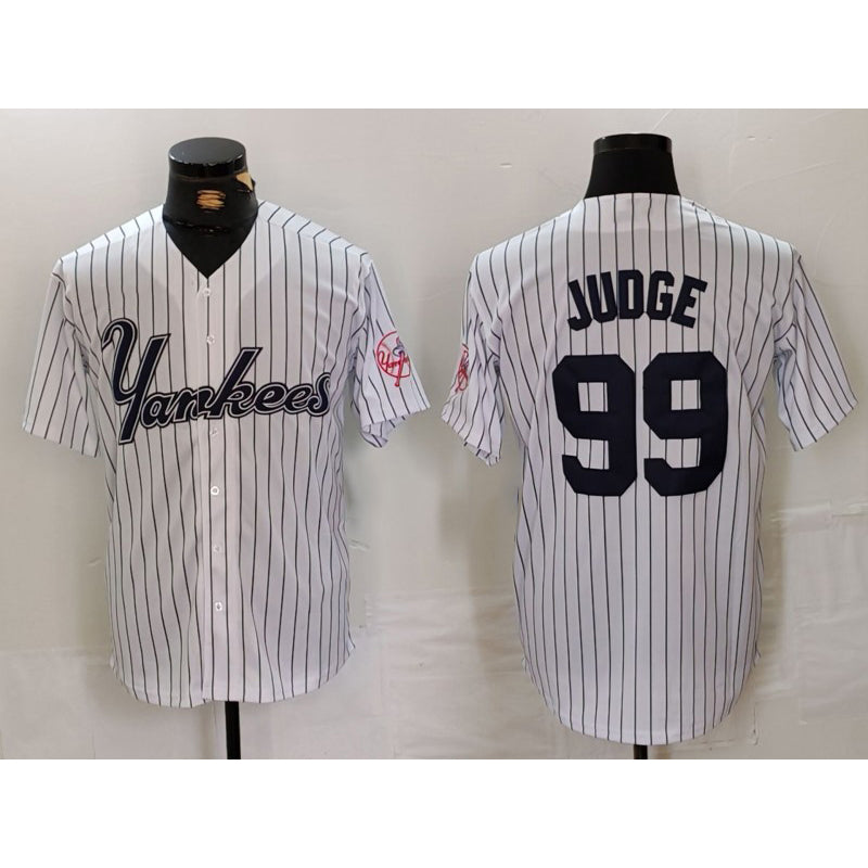 New York Yankees #99 Aaron Judge White JEROMEN Pinstripe Fashion Cool Base Jersey 3