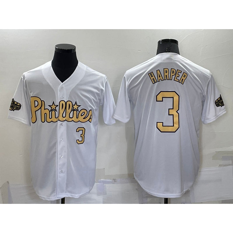 Philadelphia Phillies #3 Bryce Harper Number White JEROMEN 2022 All Star Stitched Cool Base Jersey