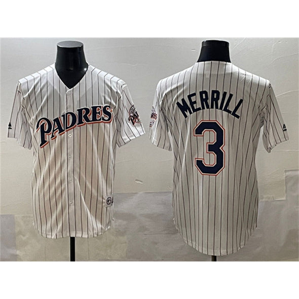 San Diego Padres #3 Jackson Merrill White JEROMEN Throwback With Patch Cool Base Stitched Jersey