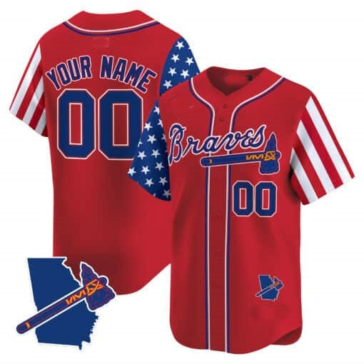 Custom Atlanta Braves 2024 Independence Day Vapor Premier Limited Jersey V2 ¨C Red JEROMEN
