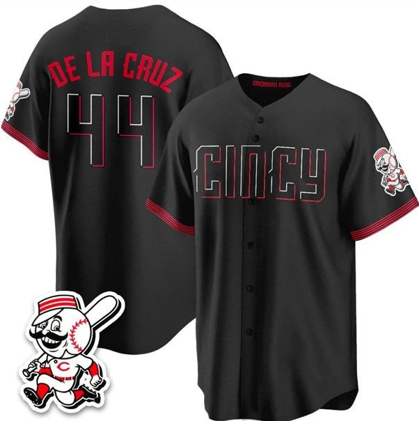 Cincinnati Reds #44 Elly De La Cruz Black JEROMEN City Connect With Patch Limited Stitched Jersey