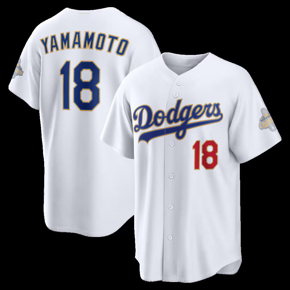 Los Angeles Dodgers #18 Yoshinobu Yamamoto White JEROMEN 2026 Gold Collection Stadium Jersey