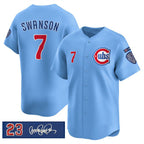 Chicago Cubs #7 Dansby Swanson Blue JEROMEN 'Ryne Sandberg Tribute' Vapor Limited V3 Stitched Jersey