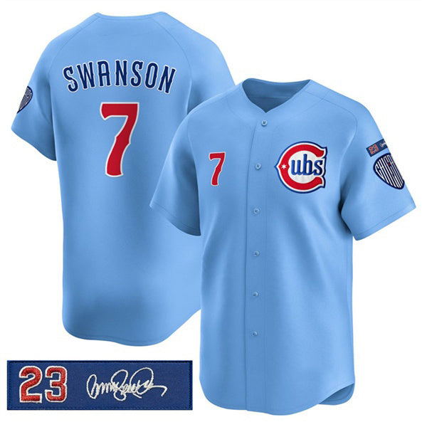 Chicago Cubs #7 Dansby Swanson Blue JEROMEN 'Ryne Sandberg Tribute' Vapor Limited V3 Stitched Jersey