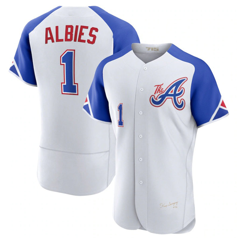 Atlanta Braves #1 Ozzie Albies White JEROMEN 2023 City Connect Flex Base Stitched Jersey