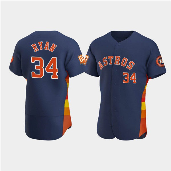 Houston Astros #34 Nolan Ryan Navy JEROMEN 60th Anniversary Flex Base Stitched Jersey