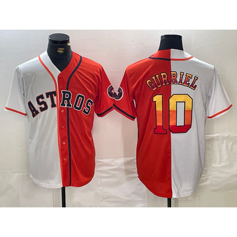Houston Astros #10 Yuli Gurriel White Orange JEROMEN Split Stitched Jersey 2