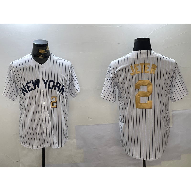 New York Yankees #2 Derek Jeter White JEROMEN Pinstripe Fashion Cool Base Jerseys