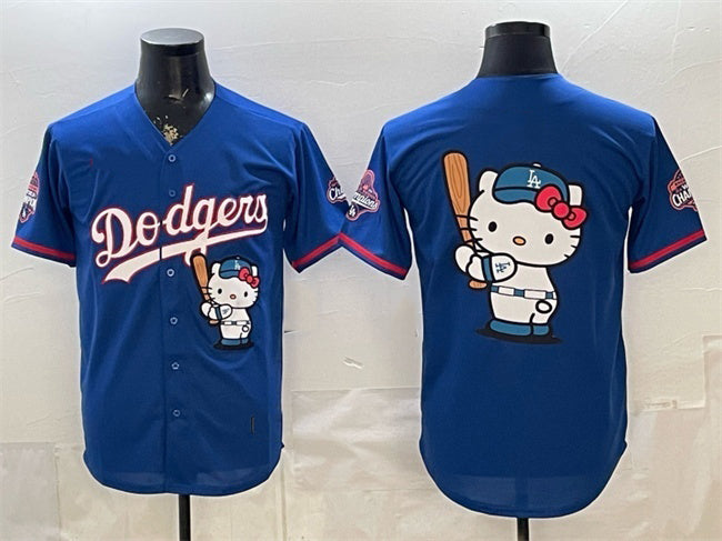 Los Angeles Dodgers Team Big Logo Royal JEROMEN Hello Kitty Night 2025 World Series Champions Patch Stitched Jersey