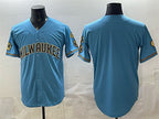 Milwaukee Brewers Blank Blue JEROMEN With Home & Bob Uecker Patch Stitched Jersey