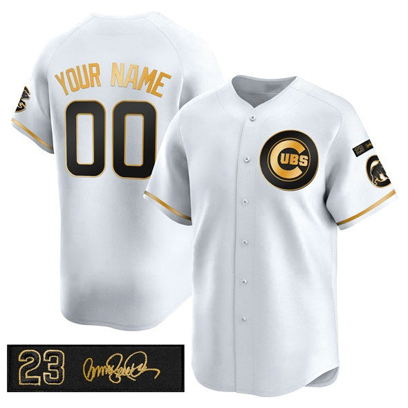 Custom Chicago Cubs Active Player White Gold JEROMEN 'Ryne Sandberg Tribute' Vapor Limited V3 Stitched Jersey