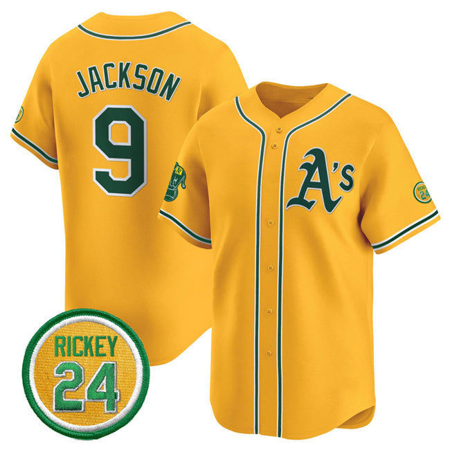 Oakland Athletics #9 Reggie Jackson Yellow JEROMEN 2024 Limited With Rickey Henderson Patch Stitched Jersey