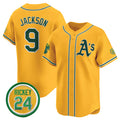 Oakland Athletics #9 Reggie Jackson Yellow JEROMEN 2024 Limited With Rickey Henderson Patch Stitched Jersey