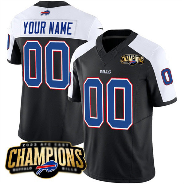 Custom B.Bills Active Player Black White JEROMEN 2023 F.U.S.E. AFC East Champions Ptach Stitched Jersey