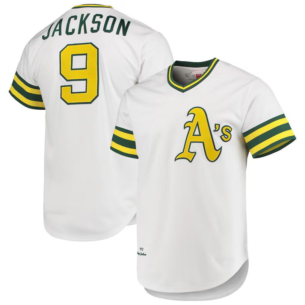 Oakland Athletics #9 Reggie Jackson Mitchell & Ness White JEROMEN 1972 Cooperstown Collection Authentic Jersey