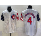 Chicago Cubs #4 Pete Crow-Armstrong White JEROMEN Pinstripe 2025 Independence Day Vapor Premier Limited Stitched Jersey