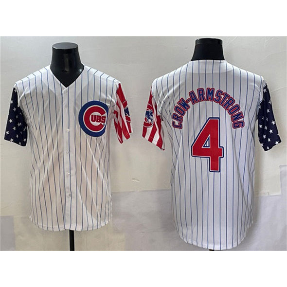 Chicago Cubs #4 Pete Crow-Armstrong White JEROMEN Pinstripe 2025 Independence Day Vapor Premier Limited Stitched Jersey