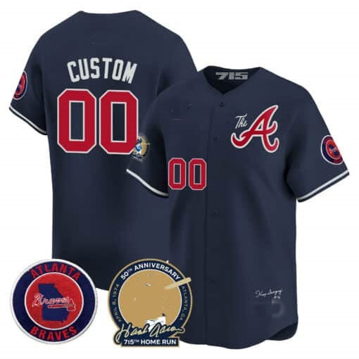 Custom Atlanta Braves Hank Aaron 715th Home Run Patch Vapor Premier Limited Jersey V2 ¨C Navy JEROMEN