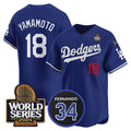Los Angeles Dodgers #18 Yoshinobu Yamamoto Royal JEROMEN 2024 World Series With Fernando Memorial Patch Limited Stitched Jersey