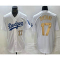 Los Angeles Dodgers #17 Shohei Ohtani Number White Gold JEROMEN Stitched Cool Base Jerseys