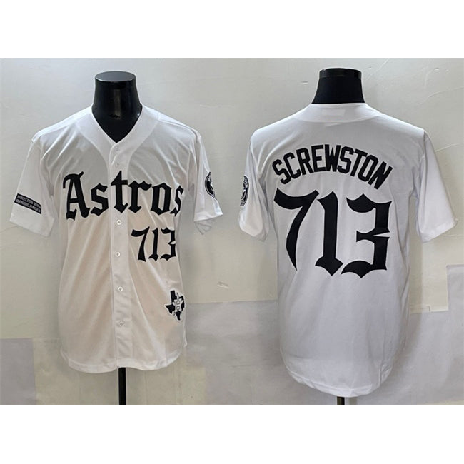 Houston Astros #713 DJ Screwston White JEROMEN Gothic 'Houston Born Barrio Raised' Limited Stitched Jersey