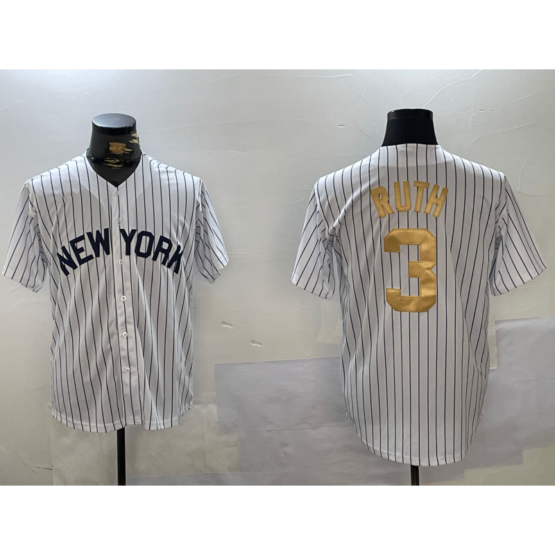 New York Yankees #3 Babe Ruth White JEROMEN Pinstripe Fashion Cool Base Jersey 2