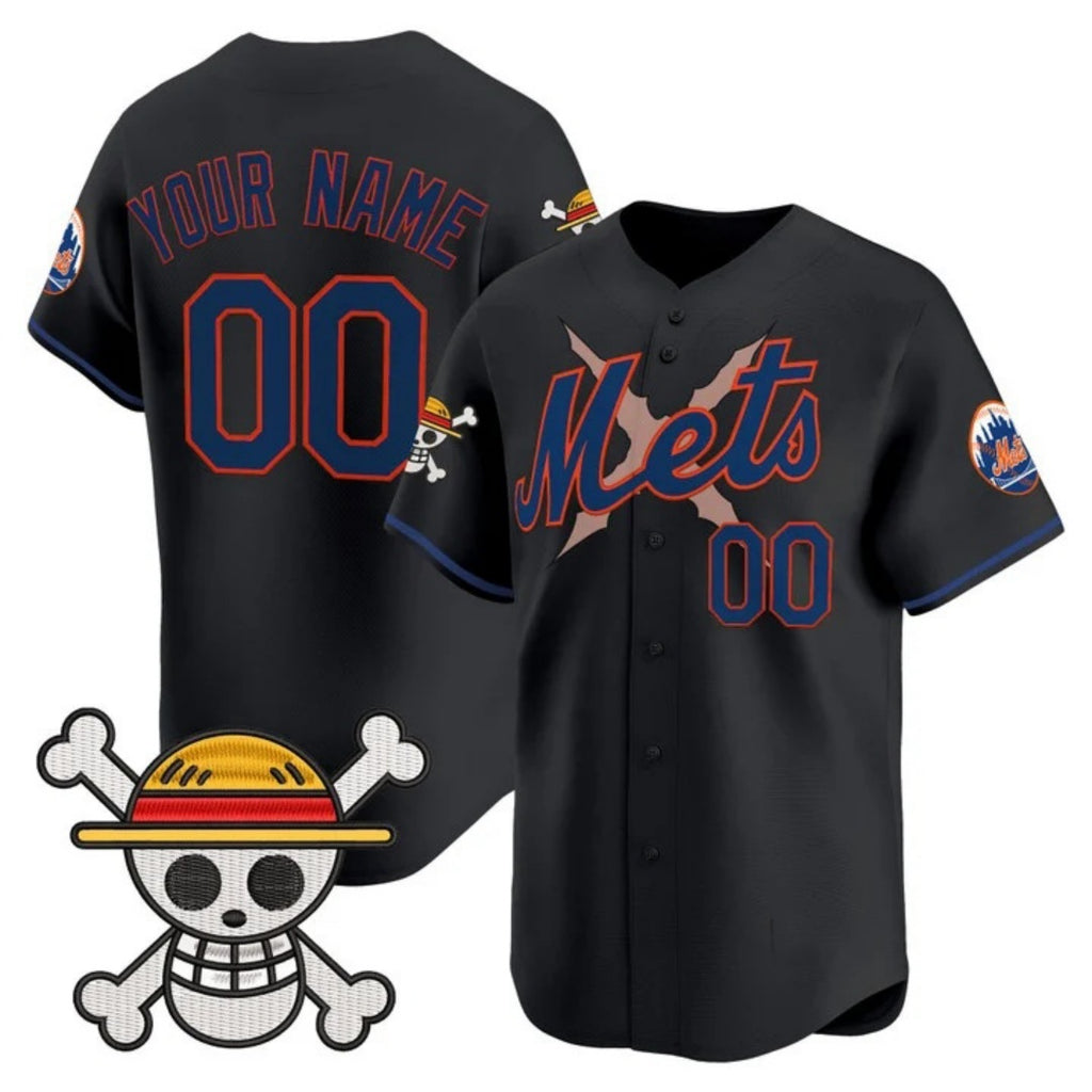 Custom New York Mets x One Piece Black JEROMEN Vapor Premier Limited Jersey - Stitched