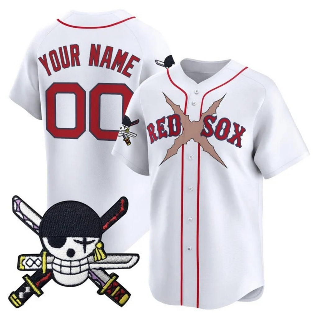 Custom Boston Red Sox x One Piece White JEROMEN Zoro Patch Vapor Premier Limited Jersey - Stitched