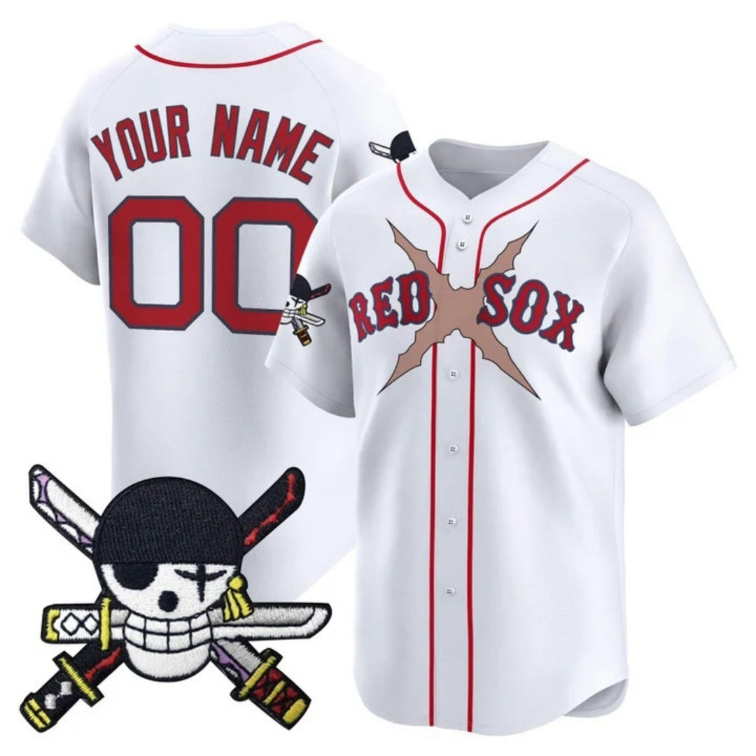 Custom Boston Red Sox x One Piece White JEROMEN Zoro Patch Vapor Premier Limited Jersey - Stitched