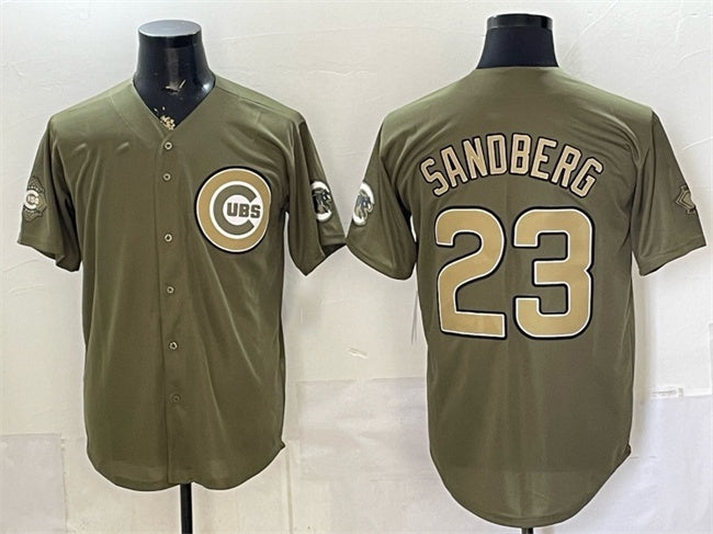 Chicago Cubs #23 Ryne Sandberg Olive JEROMEN 2026 Armed Forces Day Stitched Jersey