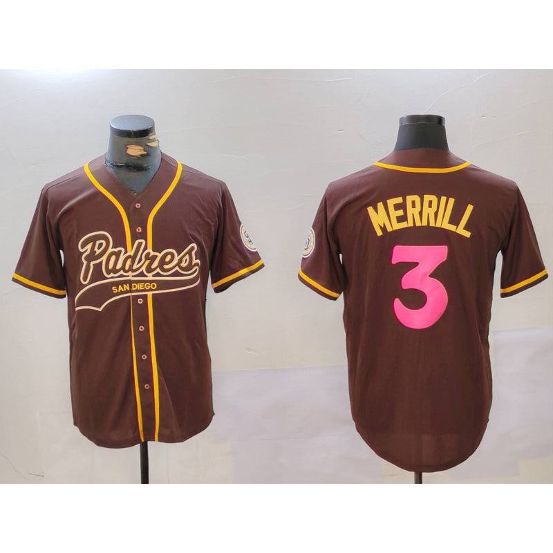 San Diego Padres #3 Jackson Merrill Brown JEROMEN Cool Base Stitched Jerseys