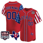 Custom Houston Astros America 250 Edition Vapor Premier Limited Red JEROMEN Stitched Jerseys