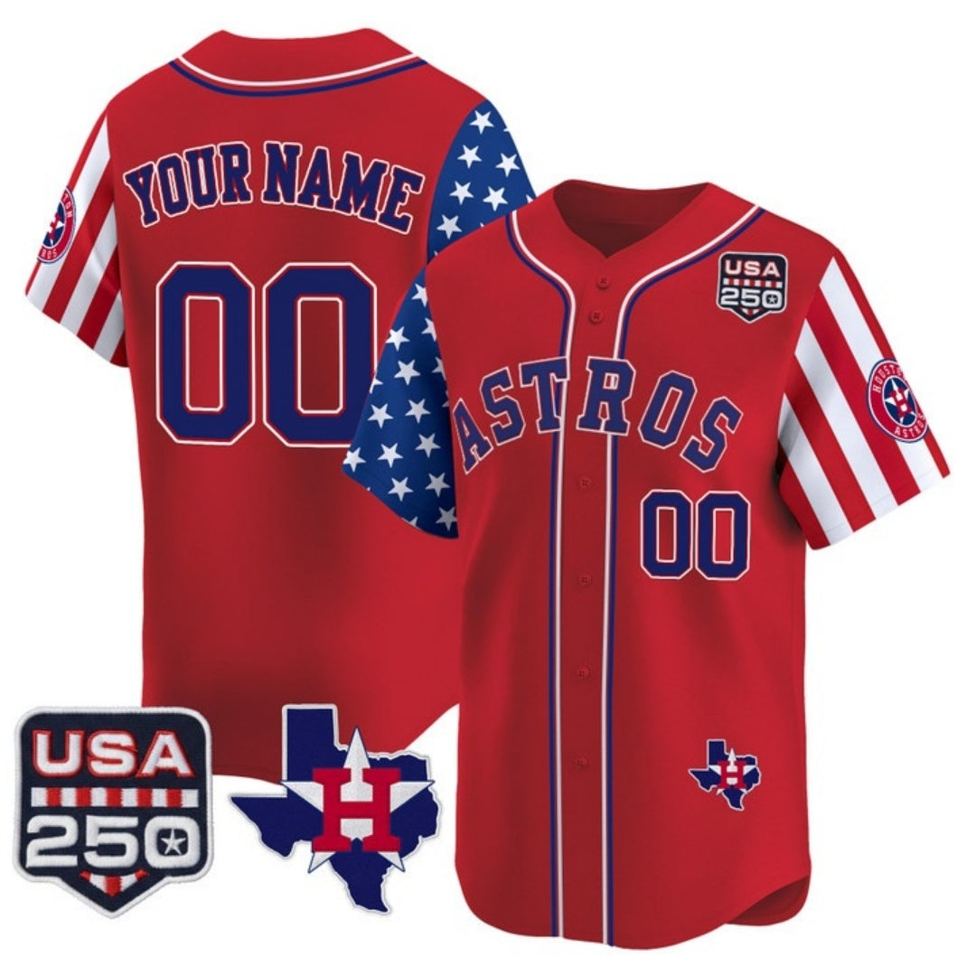 Custom Houston Astros America 250 Edition Vapor Premier Limited Red JEROMEN Stitched Jerseys