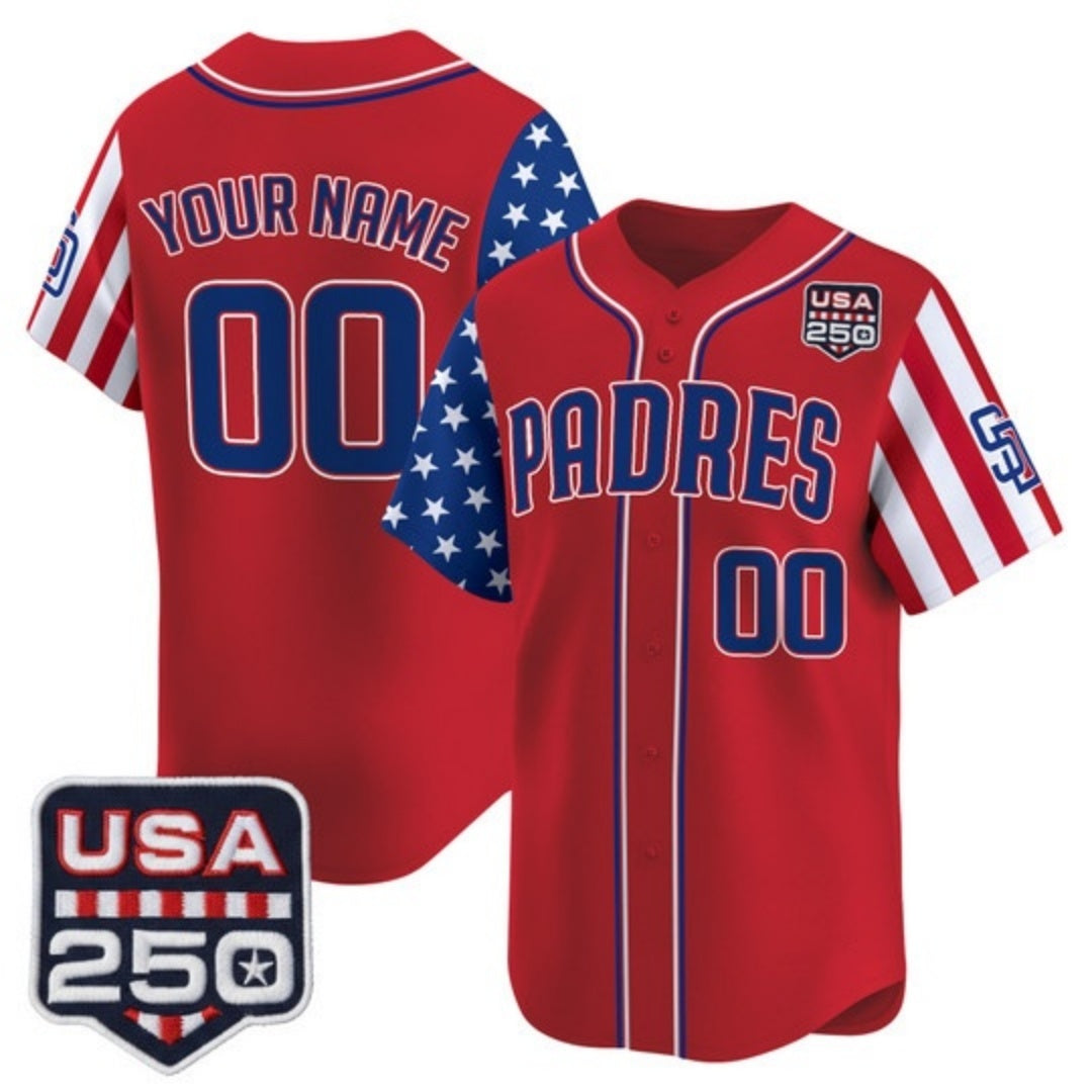Custom San Diego Padres America 250 Edition Vapor Premier Limited Red JEROMEN Stitched Jerseys