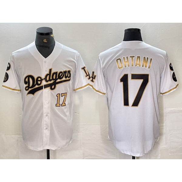 Los Angeles Dodgers #17 Shohei Ohtani Number White Gold JEROMEN Fashion Stitched Cool Base Limited Jersey 2