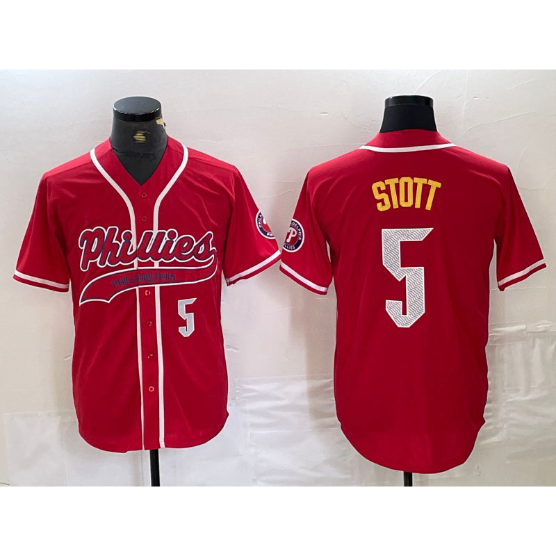 Philadelphia Phillies #5 Bryson Stott Number Red JEROMEN Cool Base Stitched Jersey 2