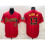 Atlanta Braves #13 JEROMENld Acuna Jr Red Gold JEROMEN World Series Champions Program Cool Base Stitched Jersey