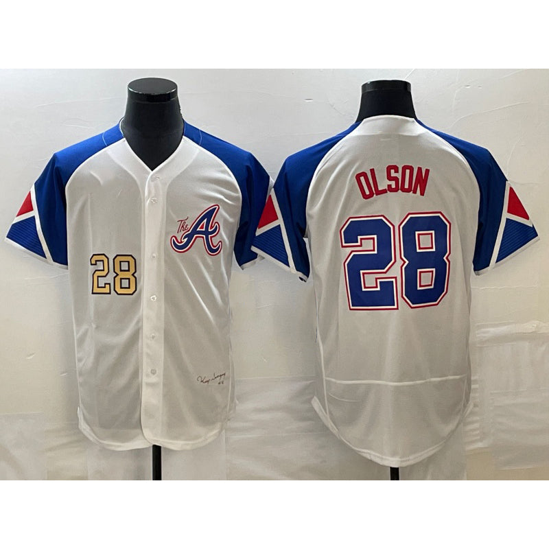 Atlanta Braves #28 Matt Olson Number White JEROMEN 2023 City Connect Flex Base Stitched Jersey 2