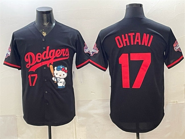 Los Angeles Dodgers #17 Shohei Ohtani Black JEROMEN Hello Kitty Night 2025 World Series Champions Patch Stitched Jersey