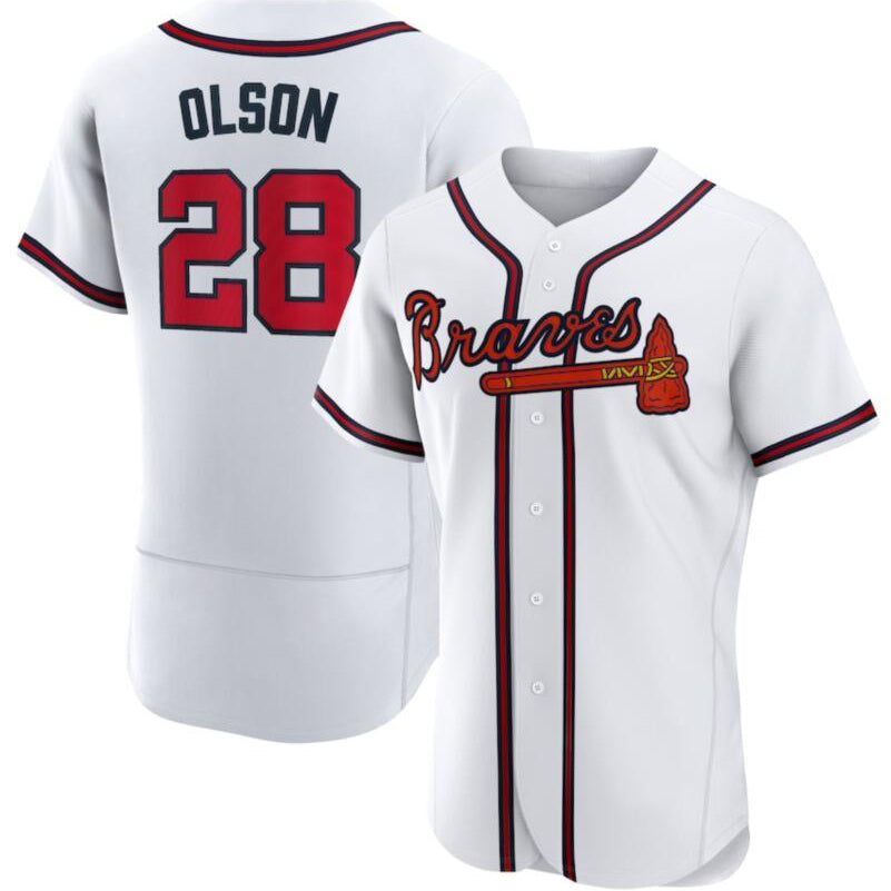 Atlanta Braves 28 Matt Olson White JEROMEN Flex base Jersey