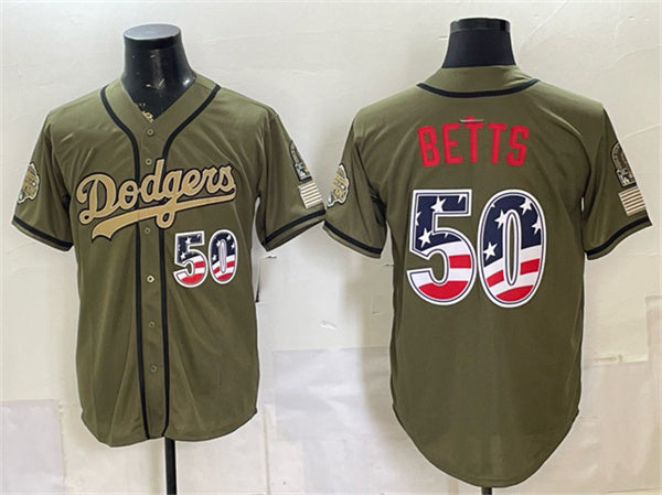 Los Angeles Dodgers #50 Mookie Betts Olive JEROMEN 2026 Armed Forces Day 250 Fourth of July Stitched Jersey