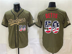 Los Angeles Dodgers #50 Mookie Betts Olive JEROMEN 2026 Armed Forces Day 250 Fourth of July Stitched Jersey