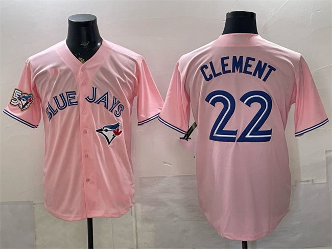 Toronto Blue Jays #22 Ernie Clement Pink JEROMEN 50 Seasons Patch Stitched Jersey