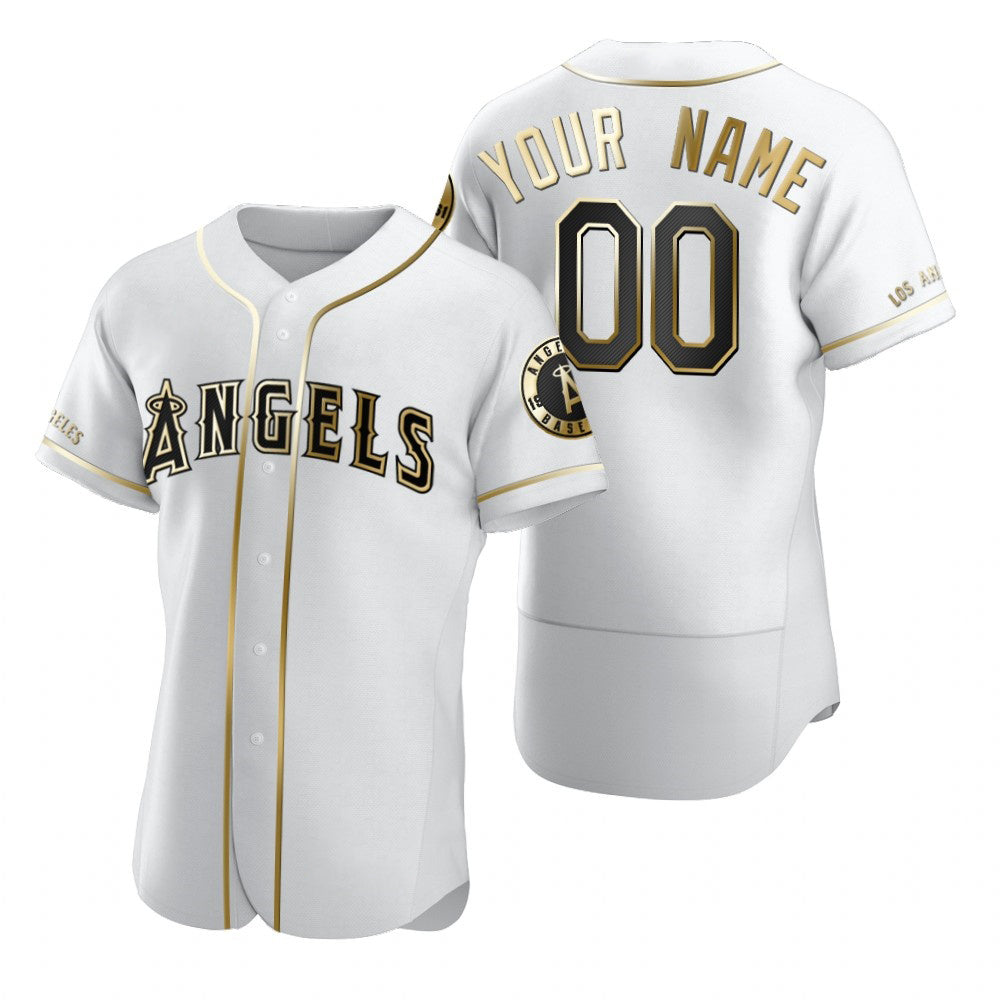 Custom Los Angeles Angels White JEROMEN Stitched Flex Base Golden Edition Jersey