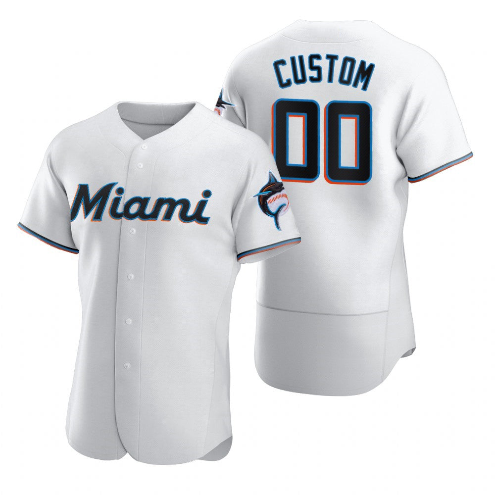 Custom Miami Marlins White JEROMEN 2020 Stitched Flex Base Jersey