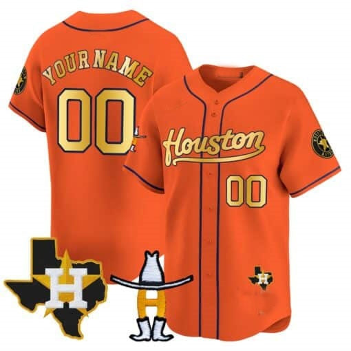 Custom Houston Astros Houston Rodeo Patch Vapor Premier Limited Jersey ¨C Orange JEROMEN