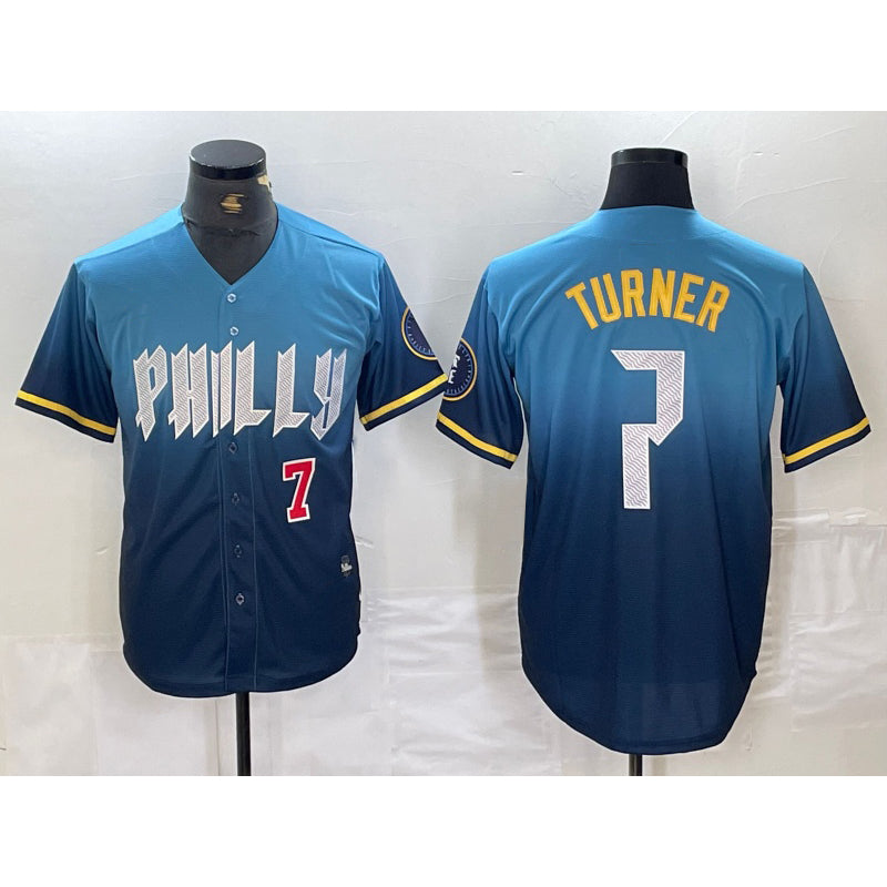 Philadelphia Phillies #7 Trea Turner Number Blue JEROMEN 2024 City Connect Limited Stitched Jerseys